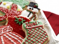red and green Christmas cookies on a plate
