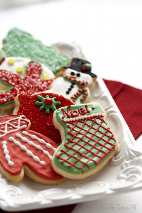 red and green Christmas cookies on a plate