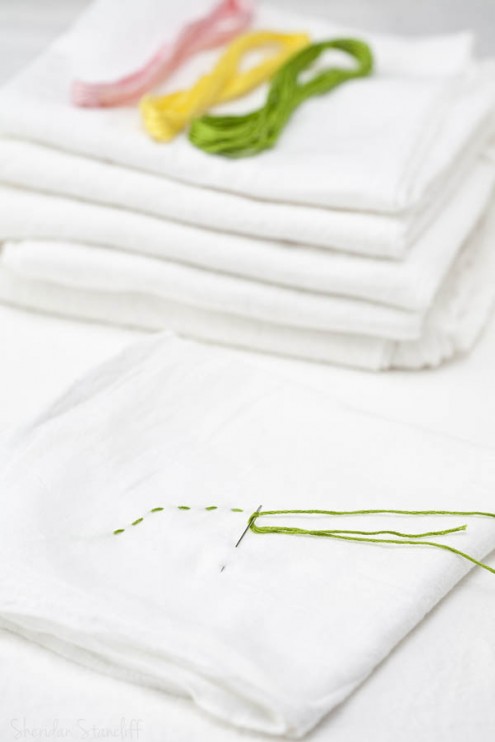 Stack of flour sack towels for embroidery